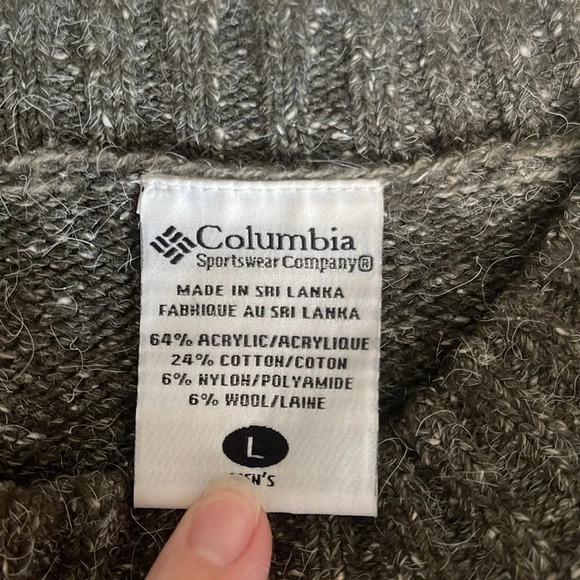 Columbia Vintage Gray Beige Striped Speckled Cotton Wool Mix Sweater Size L - Picture 3 of 4